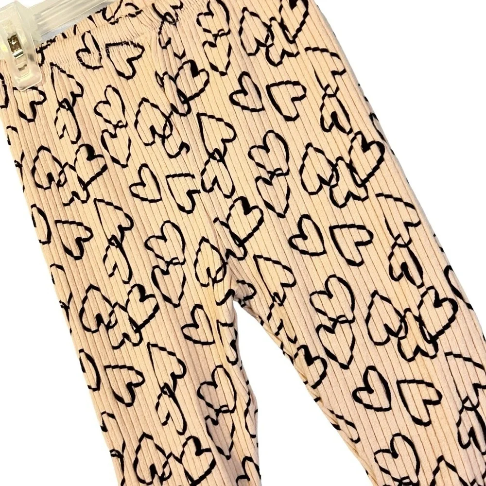 Zara Ribbed‎ Heart Print Pink Black Leggings Balletcore